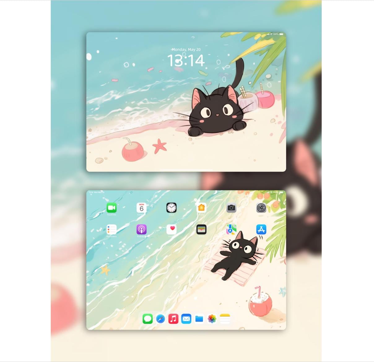 Beach Cat iPad Wallpaper Set | Summer Aesthetic 4K Digital Download ...