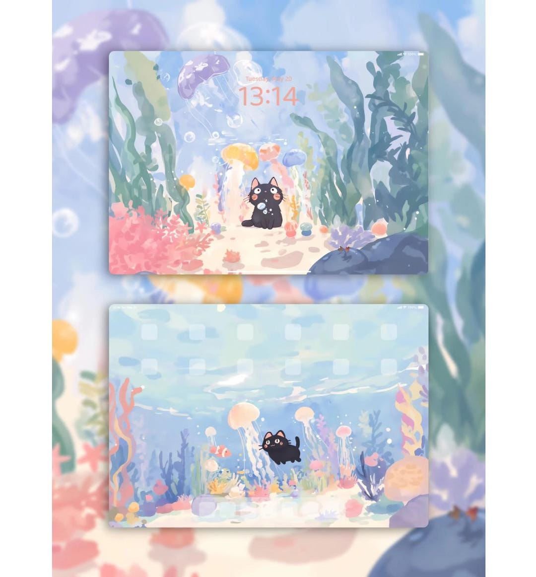 Cute Black Cat Ocean iPad Wallpaper Set | 8K Instant Digital Download ...