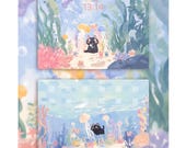 Cute Black Cat Ocean iPad Wallpaper Set | 8K Instant Digital Download | Aesthetic Underwater Jellyfish Scene for iPad & Desktop Backgrounds
