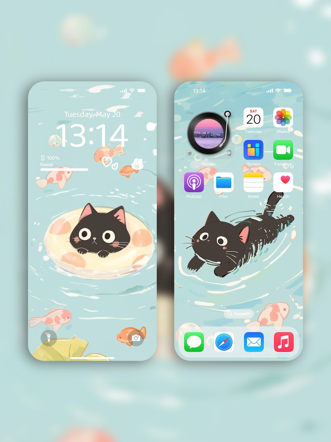 Cute Black Cat Swimming Wallpaper | iPhone 4K Instant Digital Download ...