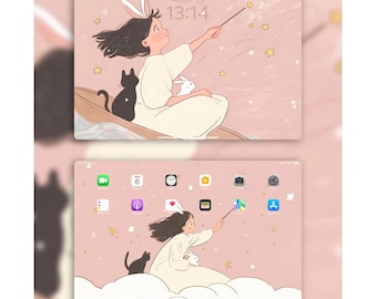 ピンクのiPad壁紙セット：心地よい冬のデジタルアート（すぐにダウンロード）
