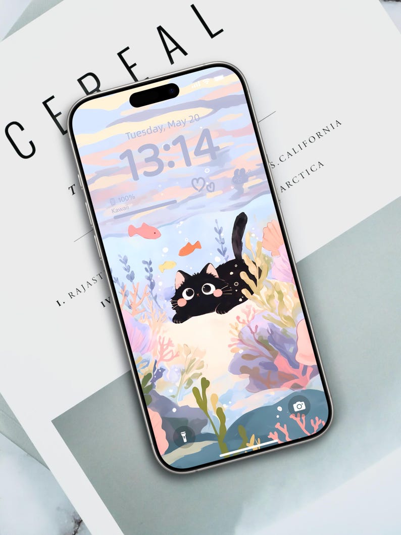 Cute Underwater Cat iPhone Wallpaper Set | 8K Instant Digital Download ...