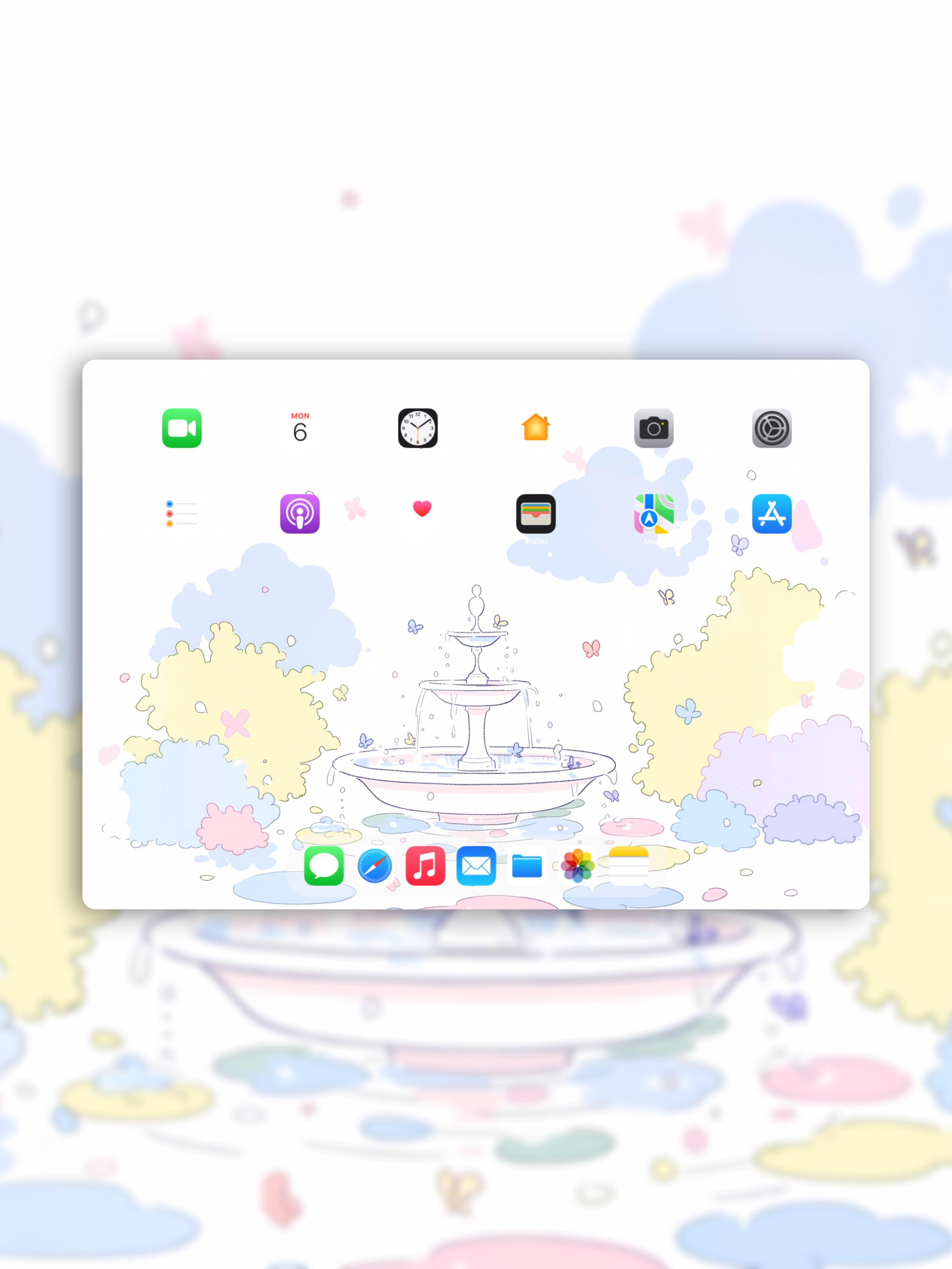 Cute Black Cat iPad Wallpaper Set | Kawaii Fountain Garden With Flowers ...