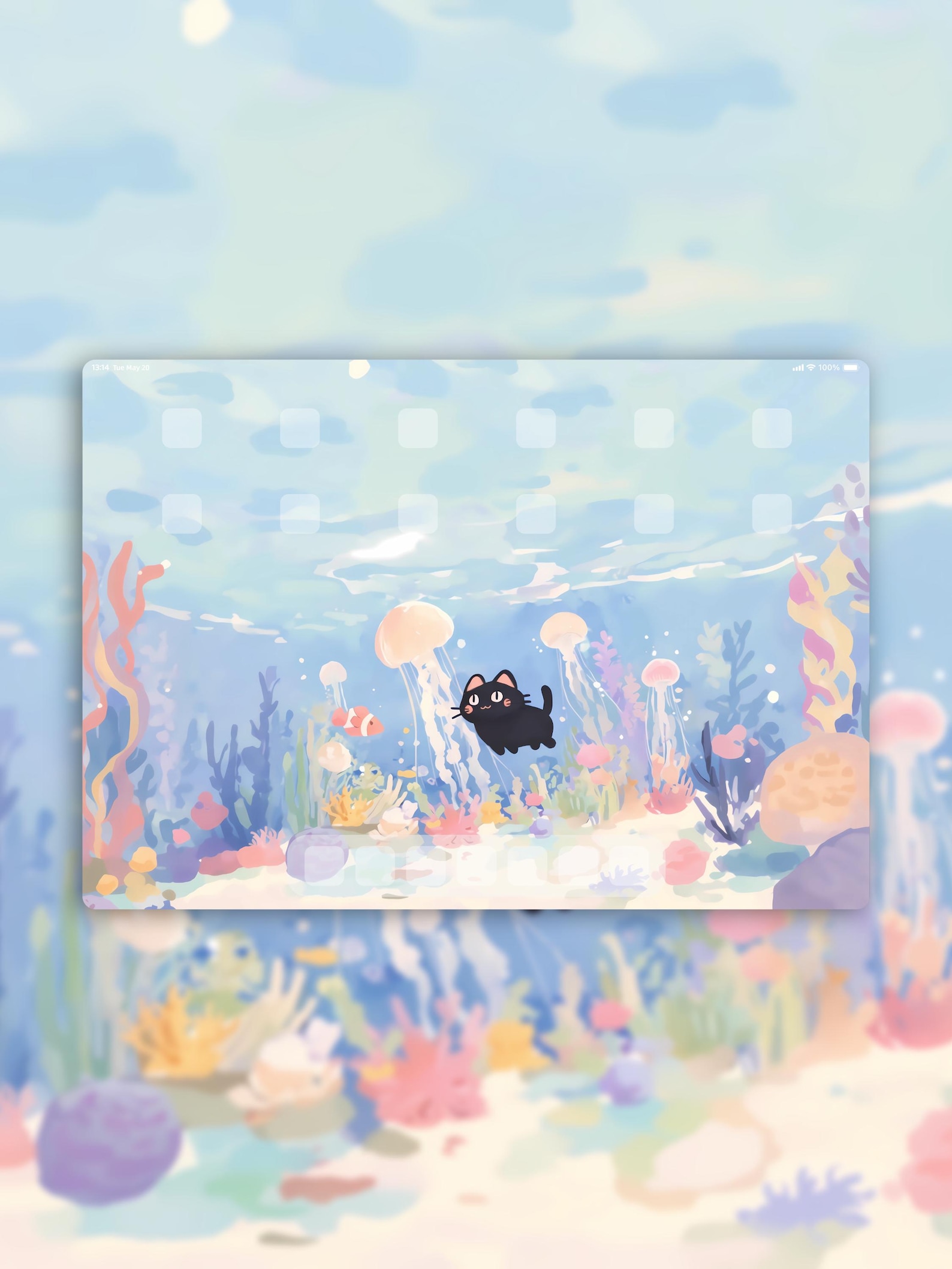 Cute Black Cat Ocean iPad Wallpaper Set | 8K Instant Digital Download ...