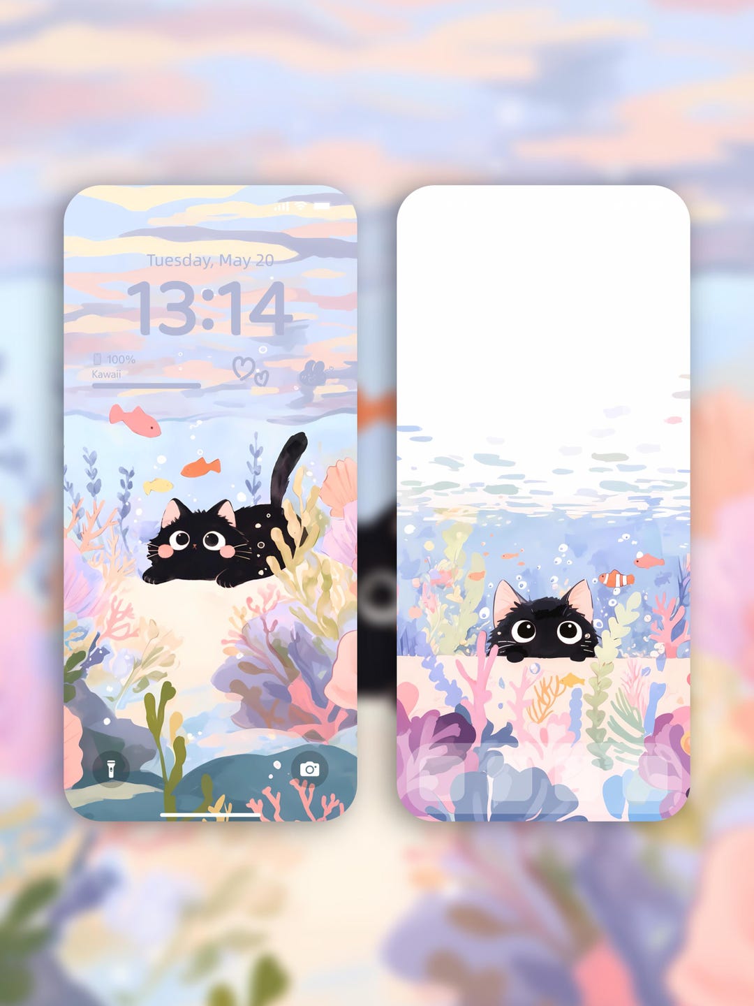 Cute Underwater Cat iPhone Wallpaper Set | 8K Instant Digital Download ...