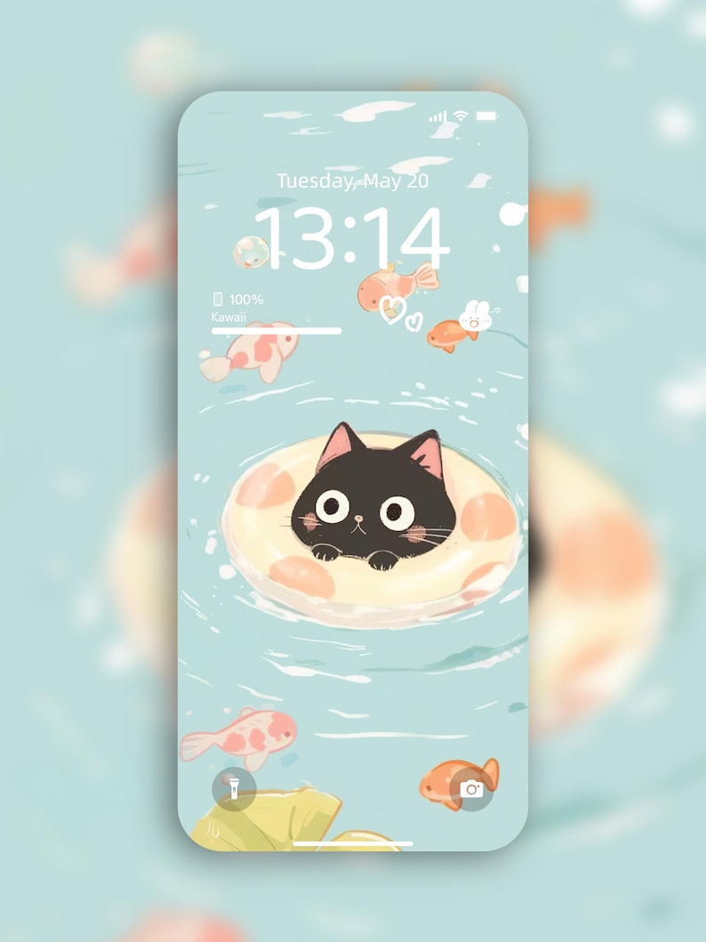 Cute Black Cat Swimming Wallpaper | iPhone 4K Instant Digital Download ...
