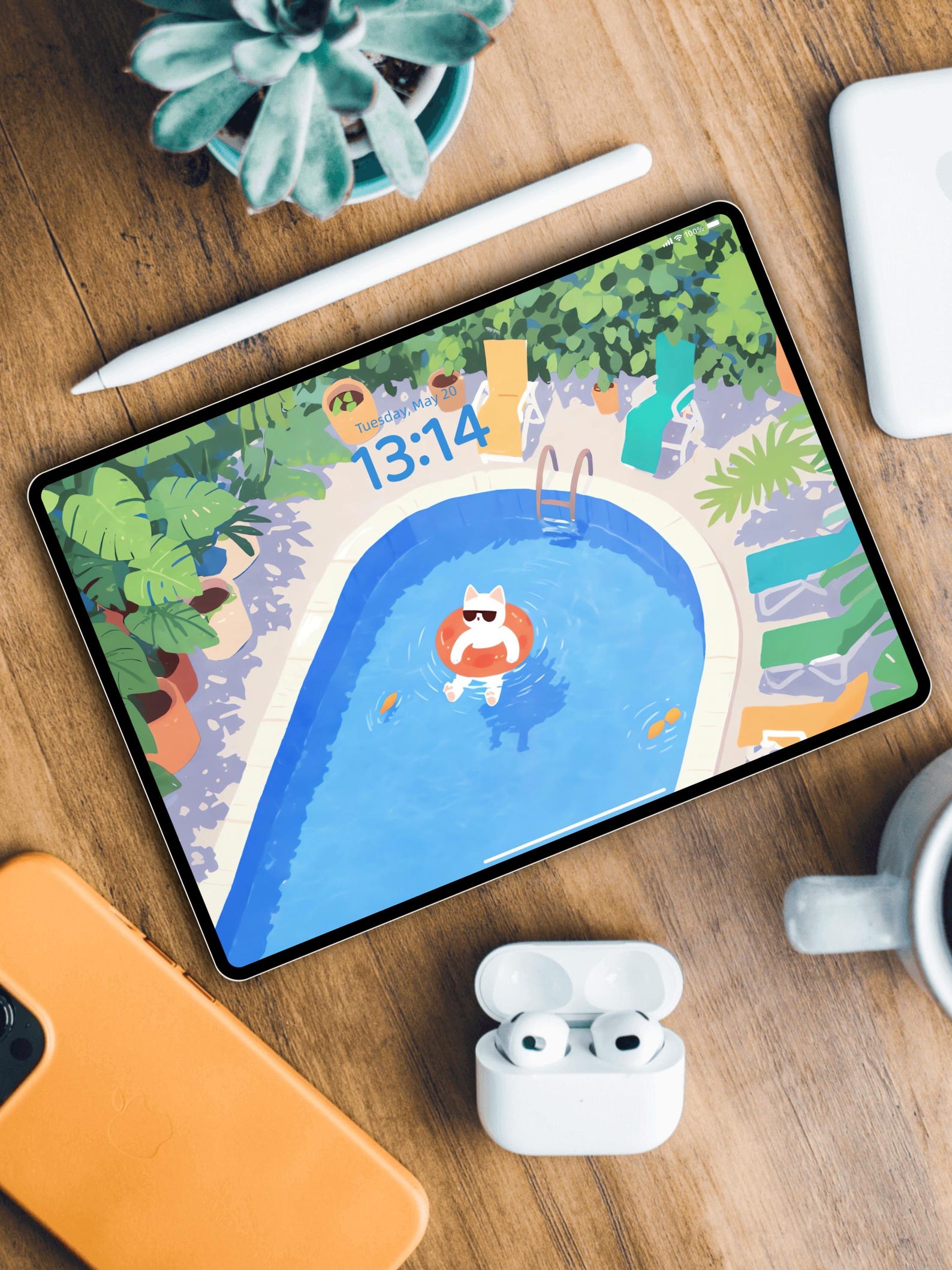 Summer Cat Pool iPad Wallpaper | Cute Cat Floating in Pool | Aesthetic ...