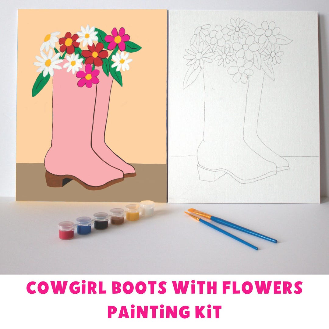 Cowgirl Boots Paint by Number Kit: Western Art, Pre-drawn Canvas - Etsy
