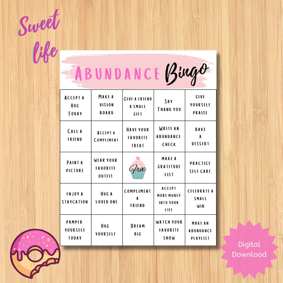 Abundance Bingo Card: Self Care, Law of Attraction (digital Download ...