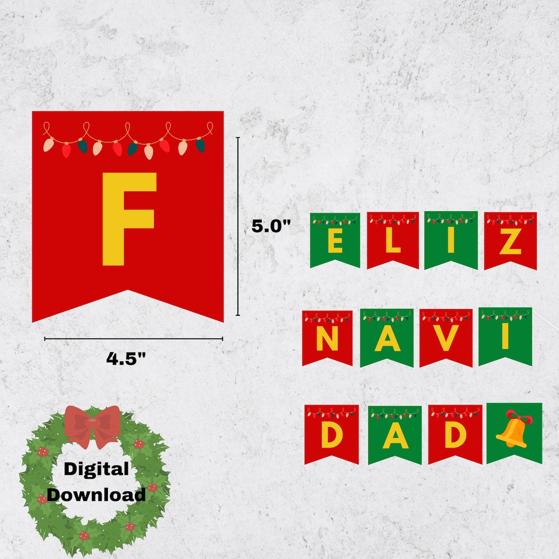 Feliz Navidad Printable Holiday Banner, Christmas Garland Spanish Sign