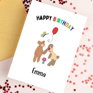 Personalisierte Teddybär Geburtstagskarte, Kinder Geburtstagskarten, handgemachte Grußkarte, personalisierte Geburtstagsgeschenke, Klappkarte mit Umschlag