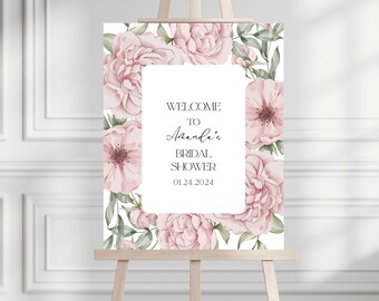 Sjabloon roze bloemen vrijgezellenfeest welkomstbord (digitale download)