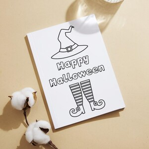 Color your own Halloween greeting card, witch hat, printable blank card, kids crafts, last minute gift, instant download
