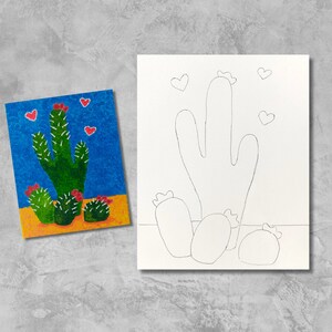 Cactus with hearts painting kit for kids, set of 5, paint party supplies, art class, birthday, beginner artist