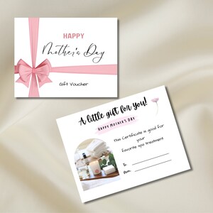 Cupones de regalo rosas para el Día de la Madre, paquete de certificados de regalo, descarga instantánea, regalo imprimible para el Día de la Madre