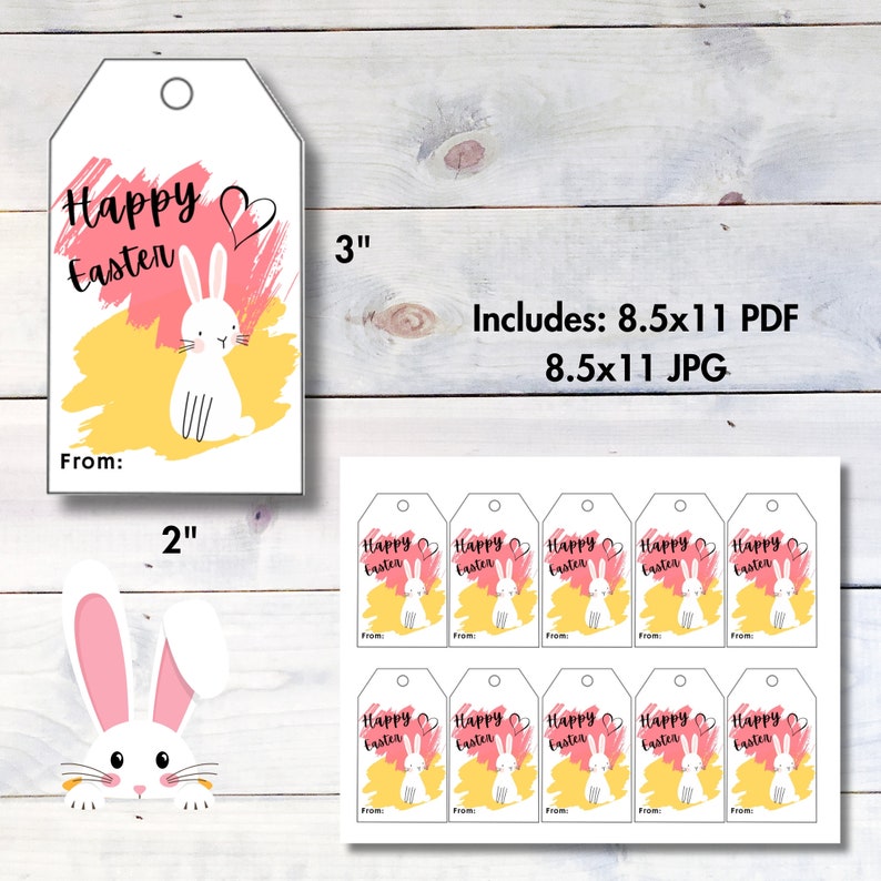 Colorful Easter Bunny Gift Tag, Printable Gift Tags, Happy Easter ...