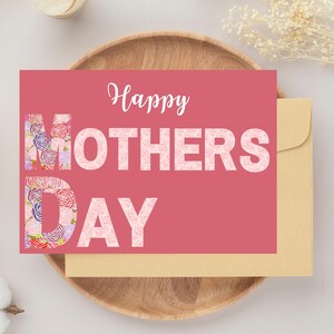 Afdrukbare wenskaart roze Moederdag, kaart met rozentekst en tekst voor Moederdag, gepersonaliseerde wenskaart, handgemaakt cadeau voor moeder