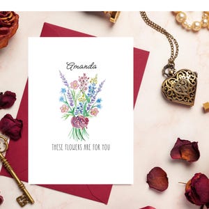 Tarjeta del día de la madre con flores personalizadas, tarjeta de feliz día de la madre del esposo, ramo colorido, tarjeta de felicitación hecha a mano, regalo para mamá