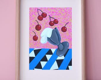 Holographic Cherries Art Print: Retro 80s Summer Decor - Etsy