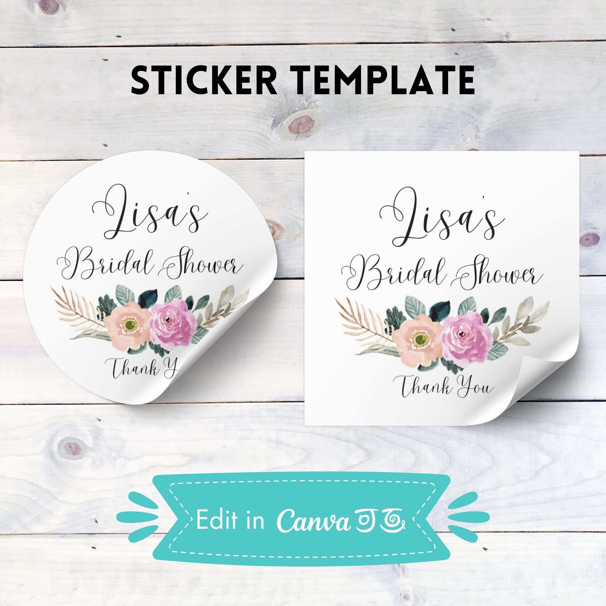 Floral Bridal Shower Sticker Printable, Bridal Shower Labels Editable Template, Mason Jar Label ...