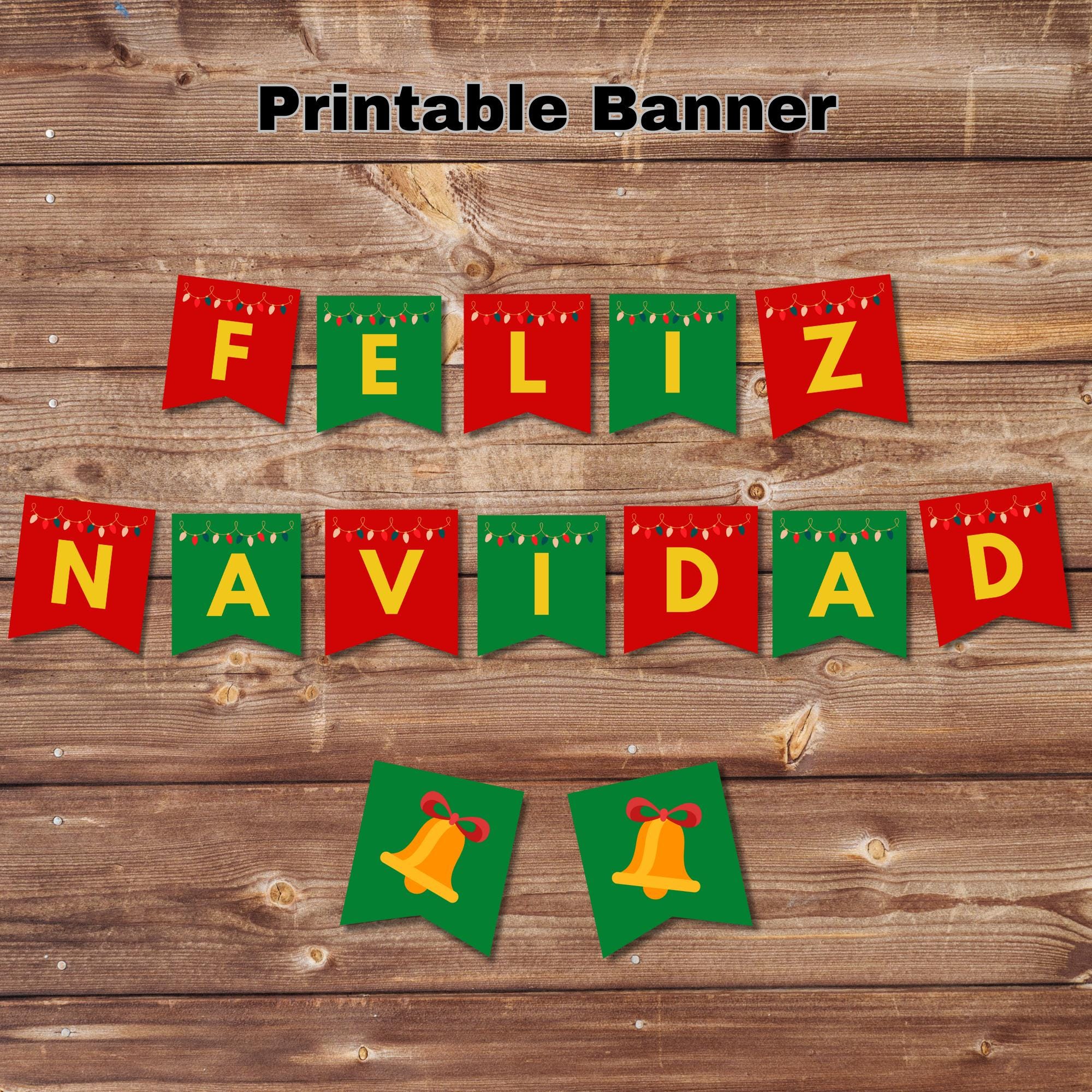 Feliz Navidad Printable Holiday Banner, Christmas Garland Spanish Sign