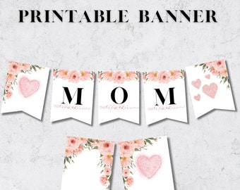 Banner rosa para el Día de la Madre: Letrero de corazones y flores (Descarga digital)
