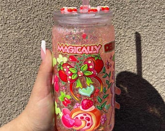 Strawberry mouse ears snowglobe tumbler cup