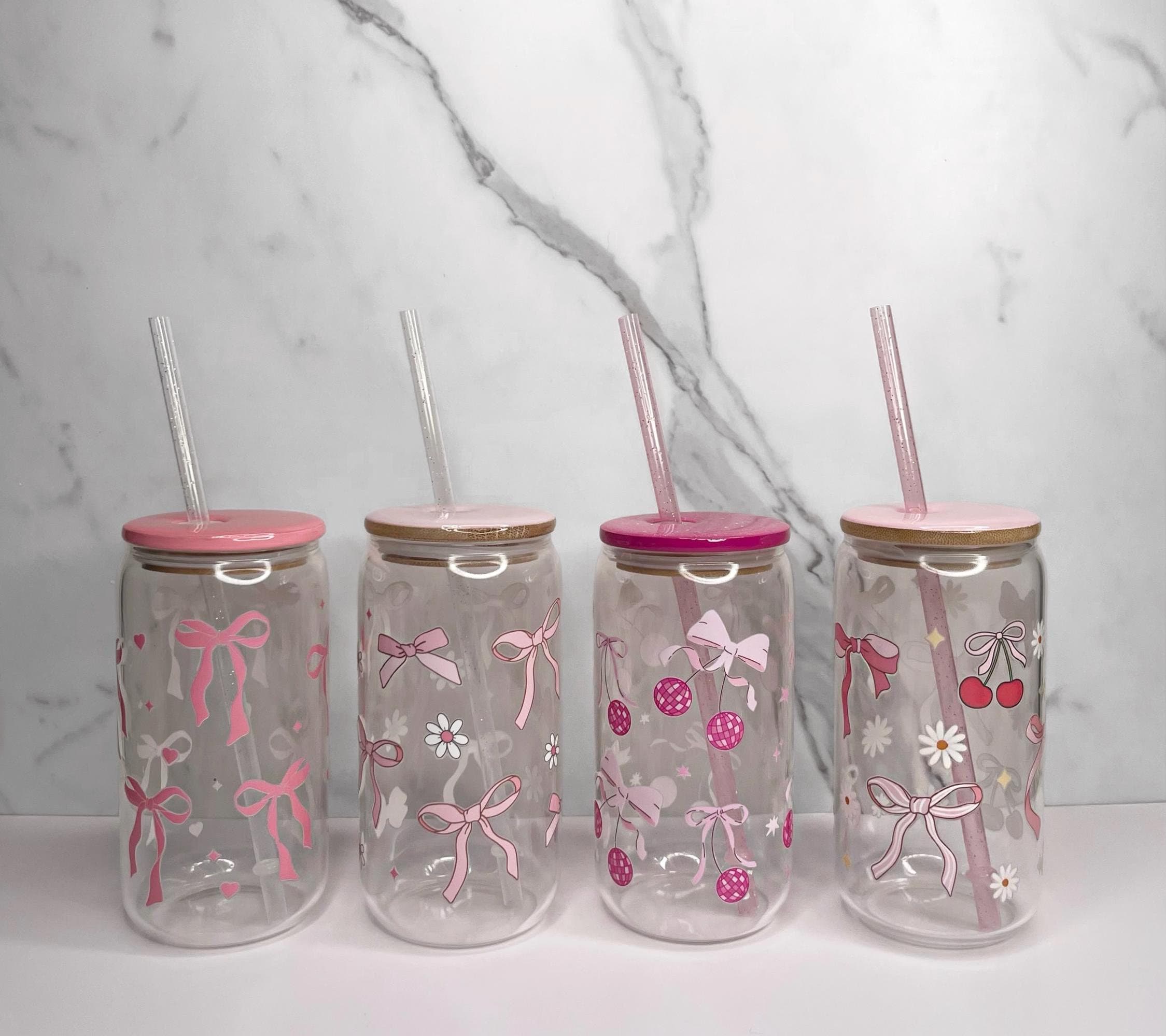 Coquette Glass Tumbler: Pink Bow Iced Coffee Cup - Etsy