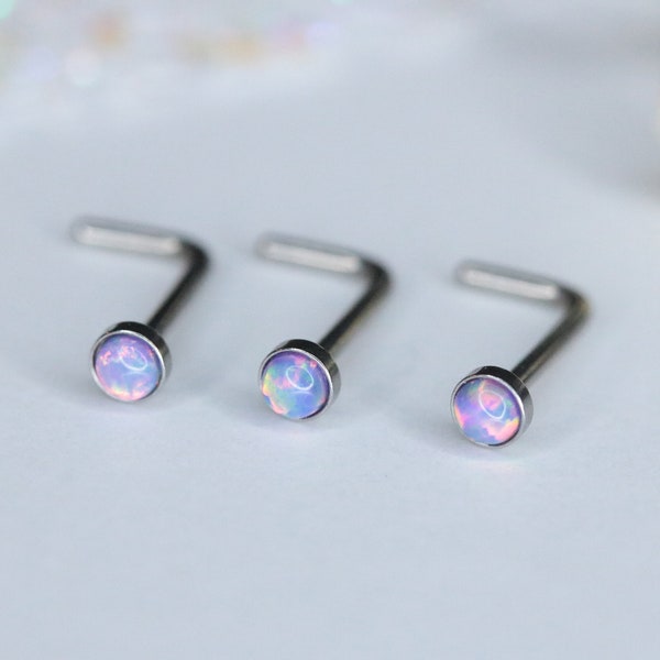 L Shape Purple Opal Nose Stud - Purple L Back Nose Ring - Purple Opal Ring - Opal Nose Stud - L Shape Nose Stud - L Shape Nose Ring - Opal