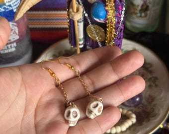 Skull Santa Muerte Chain Earrings