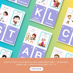 Beruf Alphabet Karteikarten zum Ausdrucken - 26 doppelseitige ABC Karten ( 3,5 "* 5 ") - A bis Z Karteikarten."