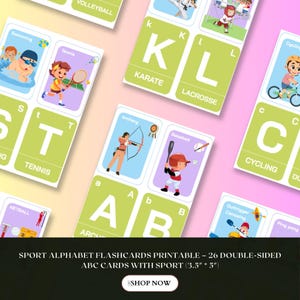 Sport Alphabet Karteikarten zum Ausdrucken - 26 doppelseitige ABC Karten - A bis Z Karteikarten
