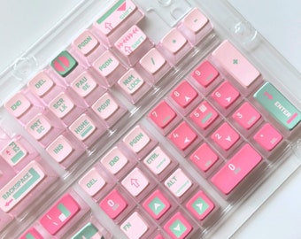 Pudding Keycaps Custom 116 PCs for Mechanical Keyboards Deep Pink Theme English Sub Korean  ASA Profile Compatible ANSI 61/104/108