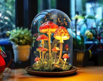 Handmade mushroom light glass mushroom shaped lamp Night Light Cute mushroom lamp with crystals Unique Gifts for Home Decor