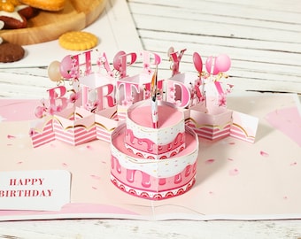 Cherry Blossom Birthday Cake, 3D music Pop Up Birthday Card, For Adults and Kids, 3D Popup Greeting Cards, gift for her, Sakura Flower