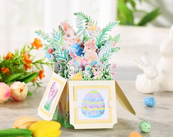 Carte boîte pop-up de Pâques, cartes de voeux lapin, carte boîte d'oeufs de Pâques 3D, carte-cadeau amusante pour enfants, cadeau pour elle, cadeau de Pâques pour lui, décoration d'intérieur