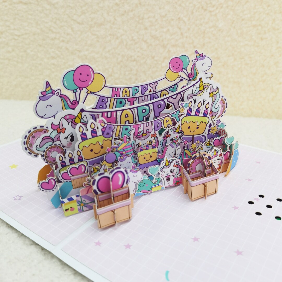 Unicorn 3D Pop-Up Card, Magical Birthday Greeting for Kids, Unicorn Party Theme