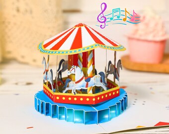 3D Birthday Carousel Pop Up Card,Happy Birthday Card,Anniversary Gifts,Birthday Card,Baby Gifts,gift for her,Carousel birthday greeting card