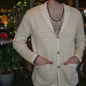 Beige Sweater Blazer for Men: European Style Jacket