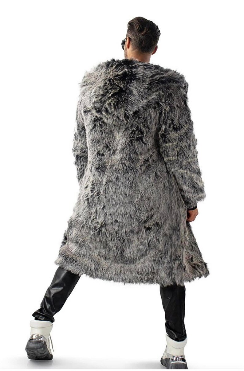 Gray Fur Coat, Faux Fur Coat, Oversized Winter Coat, Long Sleeves ...