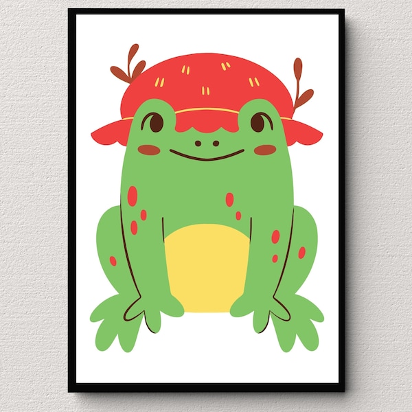 Whimsical Frog Illustration ,Frog lover gift,Digital art print ,Nursery decor , Instant Download,Digital Download.