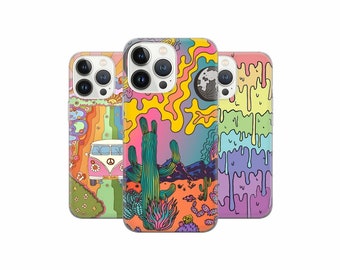 Boho Hippie Cartoon Handyhülle Trippy Aesthetic Retro Y2k 90s Cover für iPhone 15 14 13 12, Samsung S23 S22 A74 A54 A14, Pixel 8 Pro 7A