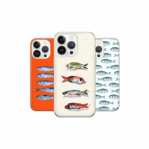 Cute Sardines Phone Case Fish Marine Mediterranean Watter color Cover for iPhone 15 14 13 12, Samsung S23 S22 A74 A54 A14, Pixel 8 Pro 7A