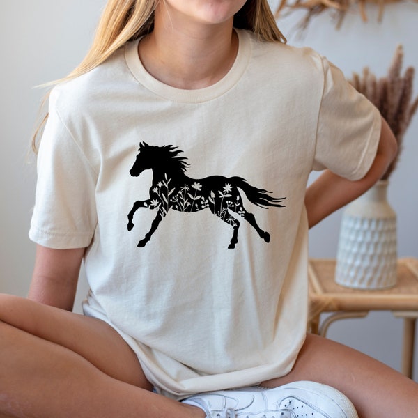 Floral Horse Shirt, Horse Lover Tee, Floral T-shirt, Gift For Her, Women Country Shirts, Tshirt Gift For Horse Lower, Animal Lover Present