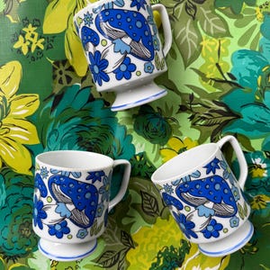 One Vintage Mushroom Flower Power Pedestal Mug