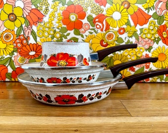 Vintage Sanko Ware Show Pans set with orange flowers