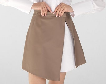 Womens Black Skirt, Beige Peplum Skirt, Faux Leather Handmade Basque, Gift For Fashionable Woman, Sexy Outfit, Ladies Knee Length Skirt