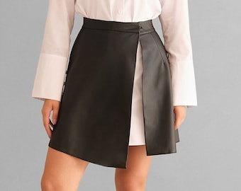 Elegant Black Basque Skirt, Eco Leather Stylish Skirt, Women's Basque Skirts, Stylish Leather Skirt, Vegan Leather, Black Skirt, Mini Skirt
