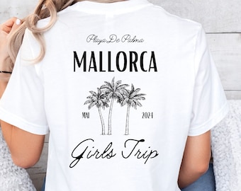 Personalisierbare Girls Trip Shirts, Mädels Trip Shirt, Mädels on Tour Shirt, Mallorca Shirts, Party Shirts für Frauen, Gruppenshirts
