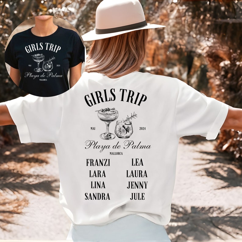 Personalisierbare Girls Trip Shirts, Mädels Trip Shirt, Mädels on Tour Shirt, Mallorca Shirts, Party Shirts für Frauen, Gruppenshirts Bild 1